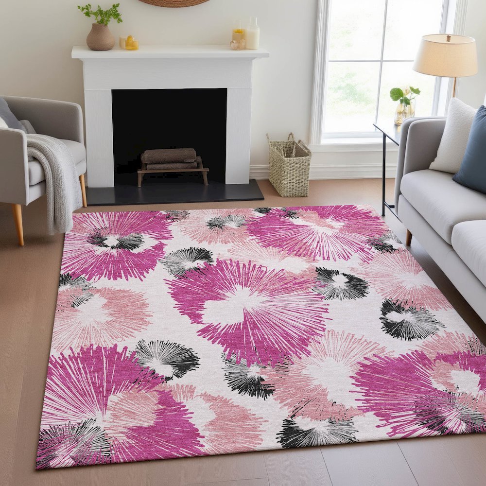 Machine Washable Indoor/Outdoor Chantille ACN2132 Pink 8' x 10' Rug