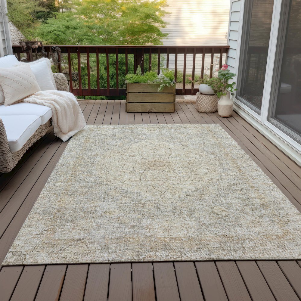 Machine Washable Indoor/Outdoor Chantille ACN2136 Beige 8' x 10' Rug