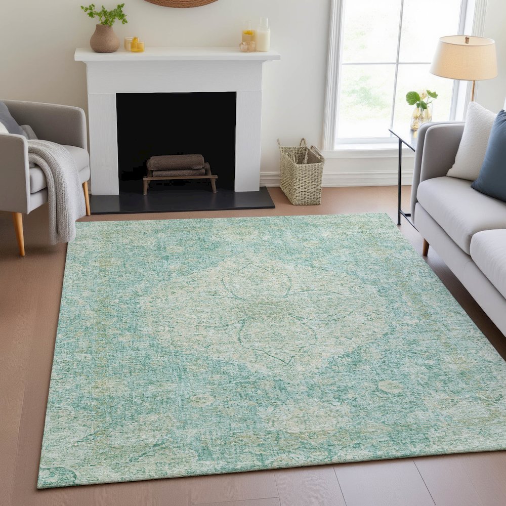 Machine Washable Indoor/Outdoor Chantille ACN2136 Teal 8' x 10' Rug