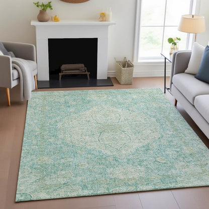 Machine Washable Indoor/Outdoor Chantille ACN2136 Teal 8' x 10' Rug