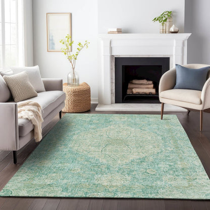Machine Washable Indoor/Outdoor Chantille ACN2136 Teal 8' x 10' Rug