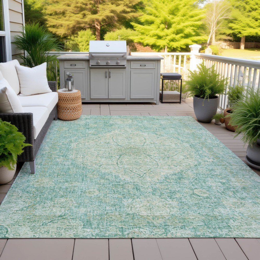 Machine Washable Indoor/Outdoor Chantille ACN2136 Teal 8' x 10' Rug
