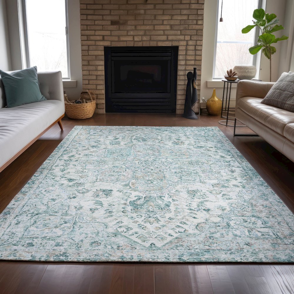 Machine Washable Indoor/Outdoor Chantille ACN2138 Teal 8' x 10' Rug