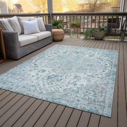 Machine Washable Indoor/Outdoor Chantille ACN2138 Teal 8' x 10' Rug