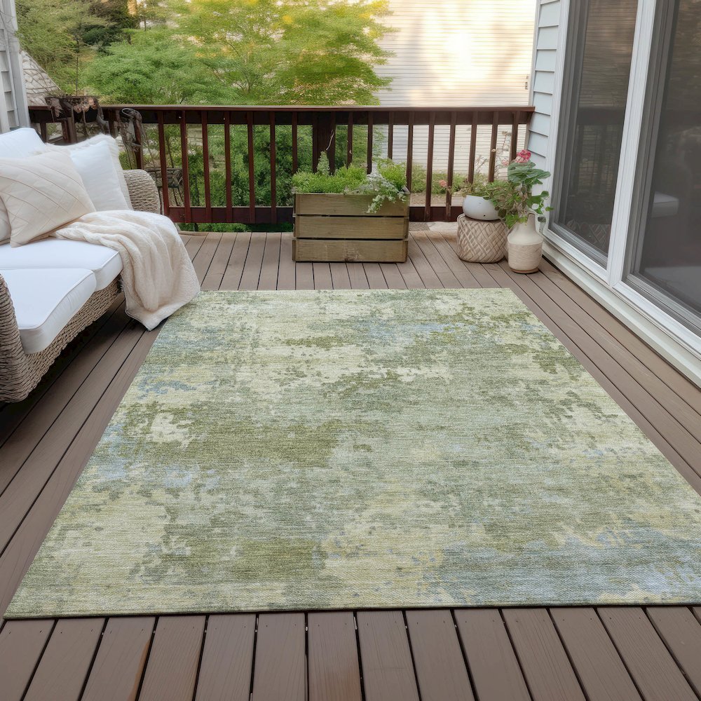 Machine Washable Indoor/Outdoor Chantille ACN2143 Green 8' x 10' Rug