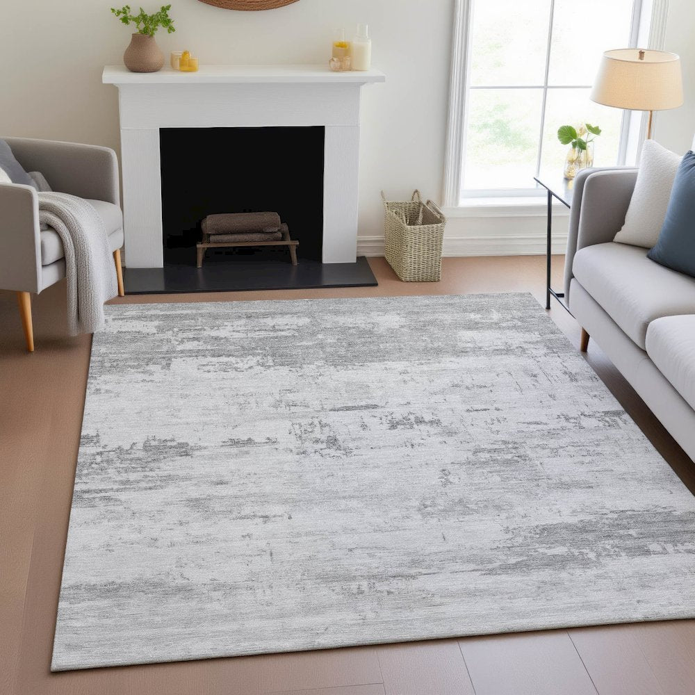 Machine Washable Indoor/Outdoor Chantille ACN2145 Silver 8' x 10' Rug