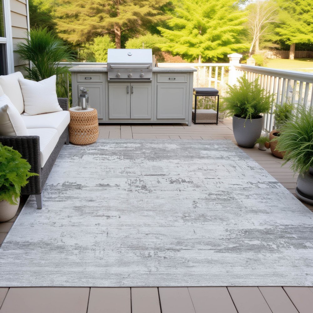 Machine Washable Indoor/Outdoor Chantille ACN2145 Silver 8' x 10' Rug