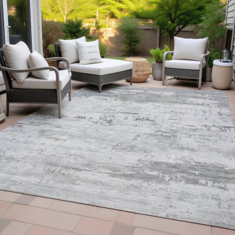 Machine Washable Indoor/Outdoor Chantille ACN2145 Silver 8' x 10' Rug