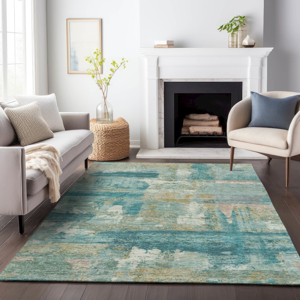 Machine Washable Indoor/Outdoor Chantille ACN2147 Teal 8' x 10' Rug