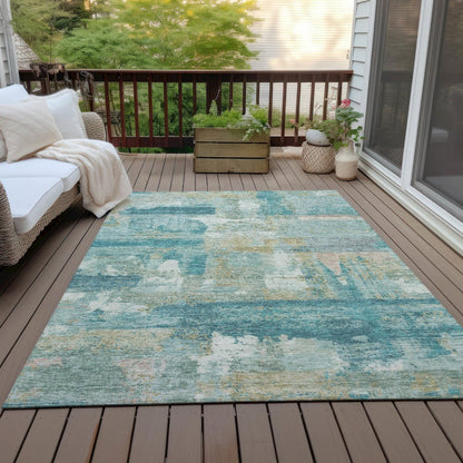 Machine Washable Indoor/Outdoor Chantille ACN2147 Teal 8' x 10' Rug