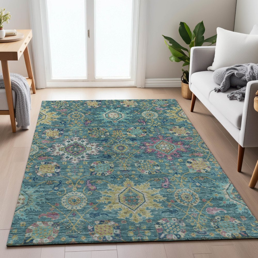 Machine Washable Indoor/Outdoor Chantille ACN2151 Teal 8' x 10' Rug