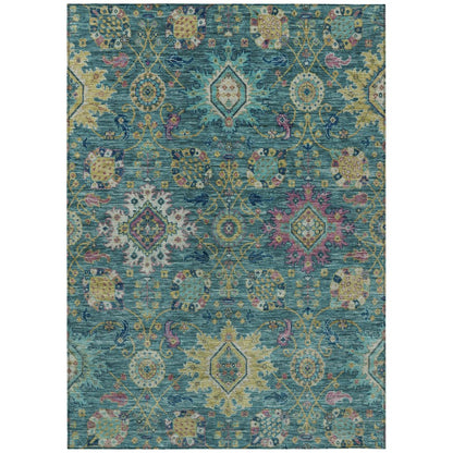 Machine Washable Indoor/Outdoor Chantille ACN2151 Teal 8' x 10' Rug
