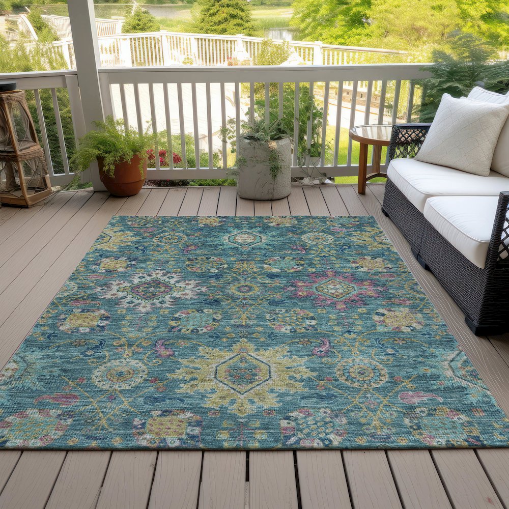 Machine Washable Indoor/Outdoor Chantille ACN2151 Teal 8' x 10' Rug