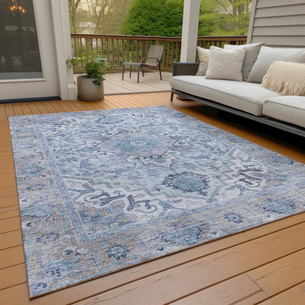 Machine Washable Indoor/Outdoor Chantille ACN2163 Blue 8' x 10' Rug