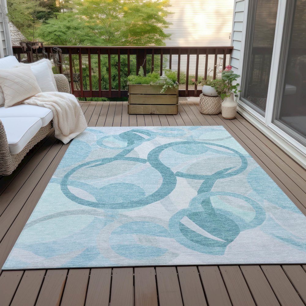 Machine Washable Indoor/Outdoor Chantille ACN2168 Teal 8' x 10' Rug