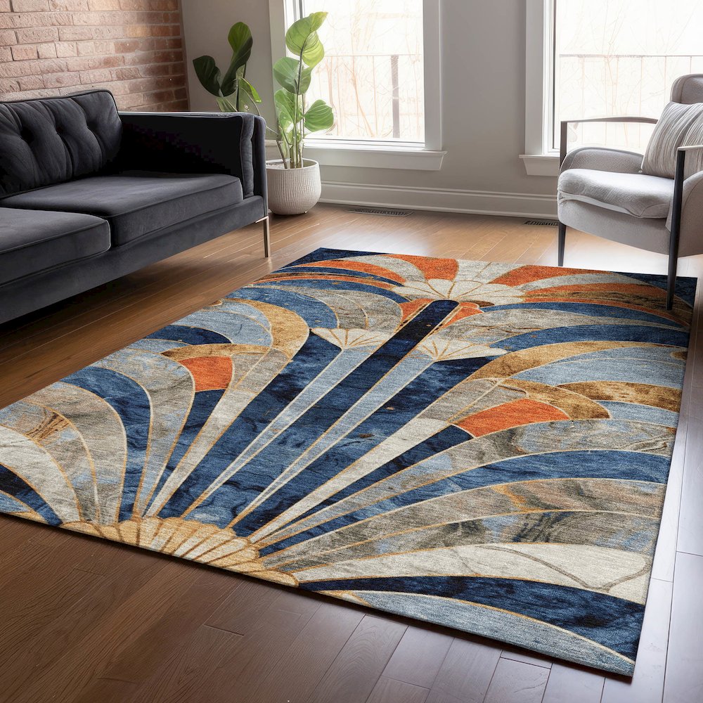 Machine Washable Indoor/Outdoor Chantille ACN2177 Navy 8' x 10' Rug