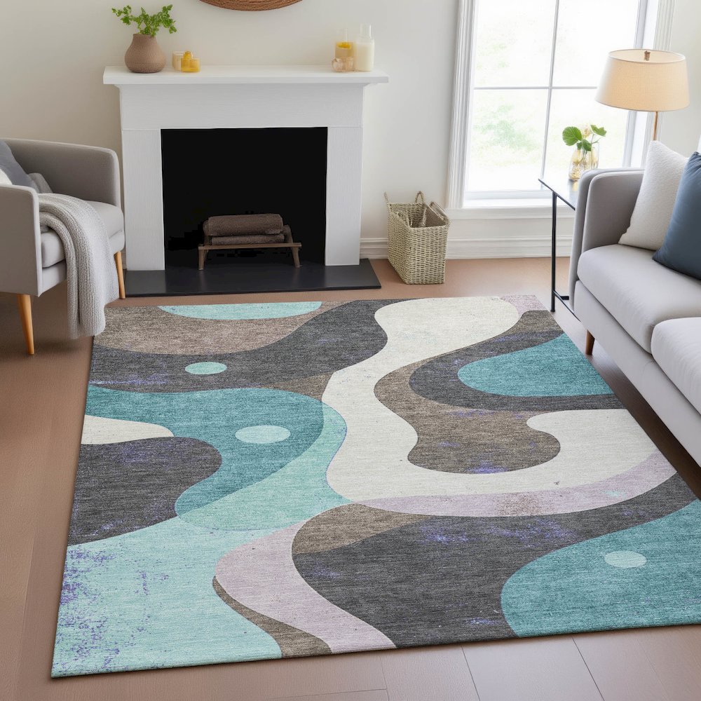 Machine Washable Indoor/Outdoor Chantille ACN2185 Teal 8' x 10' Rug