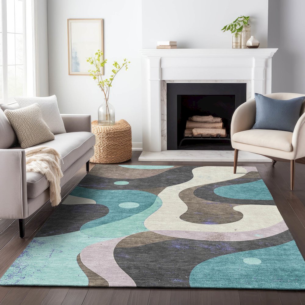 Machine Washable Indoor/Outdoor Chantille ACN2185 Teal 8' x 10' Rug