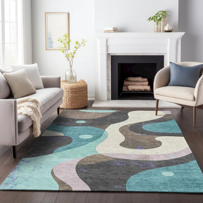 Machine Washable Indoor/Outdoor Chantille ACN2185 Teal 8' x 10' Rug