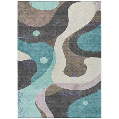 Machine Washable Indoor/Outdoor Chantille ACN2185 Teal 8' x 10' Rug