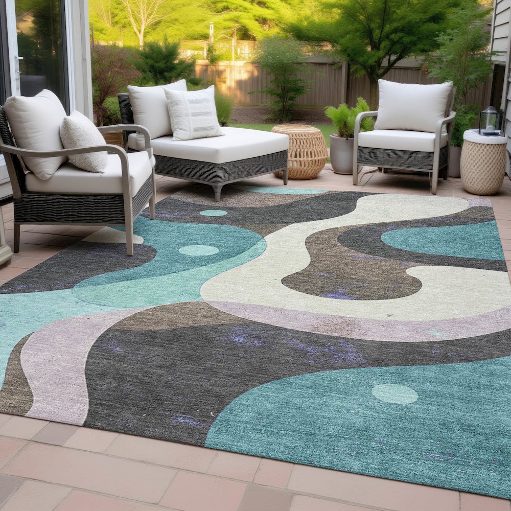 Machine Washable Indoor/Outdoor Chantille ACN2185 Teal 8' x 10' Rug