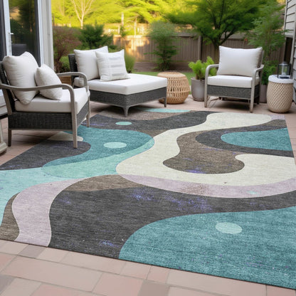 Machine Washable Indoor/Outdoor Chantille ACN2185 Teal 8' x 10' Rug