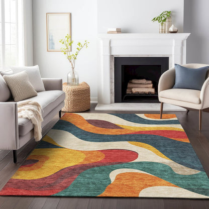 Machine Washable Indoor/Outdoor Chantille ACN2186 Orange 8' x 10' Rug