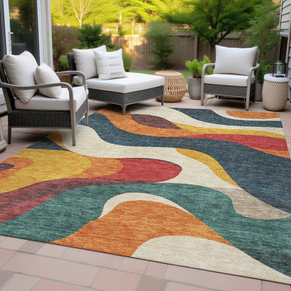 Machine Washable Indoor/Outdoor Chantille ACN2186 Orange 8' x 10' Rug