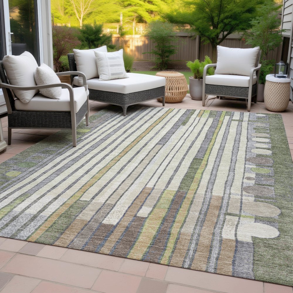 Machine Washable Indoor/Outdoor Chantille ACN2189 Olive 8' x 10' Rug