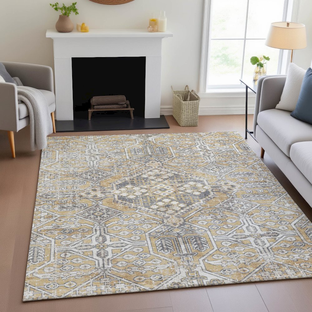 Machine Washable Indoor/Outdoor Chantille ACN2197 Gold 8' x 10' Rug