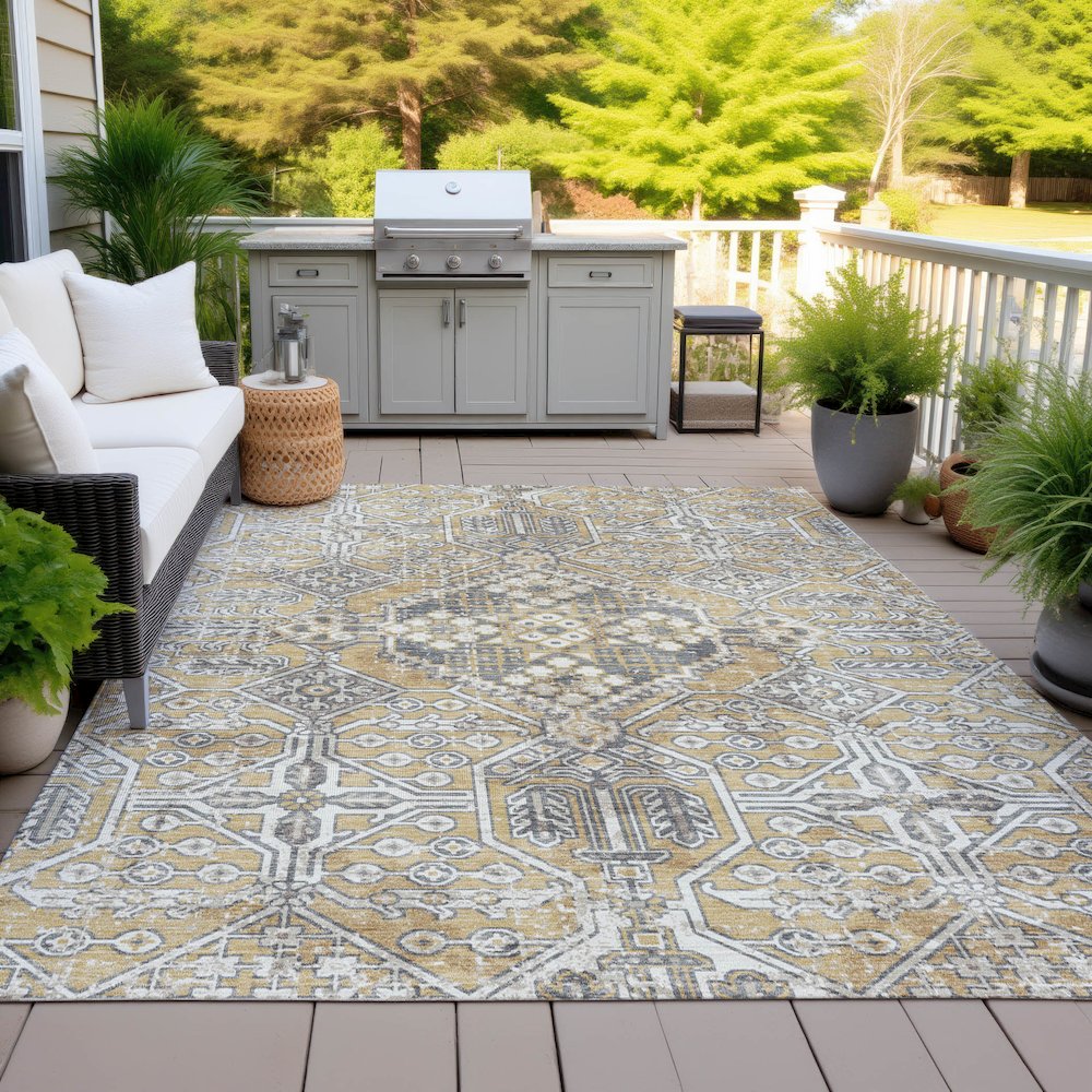 Machine Washable Indoor/Outdoor Chantille ACN2197 Gold 8' x 10' Rug