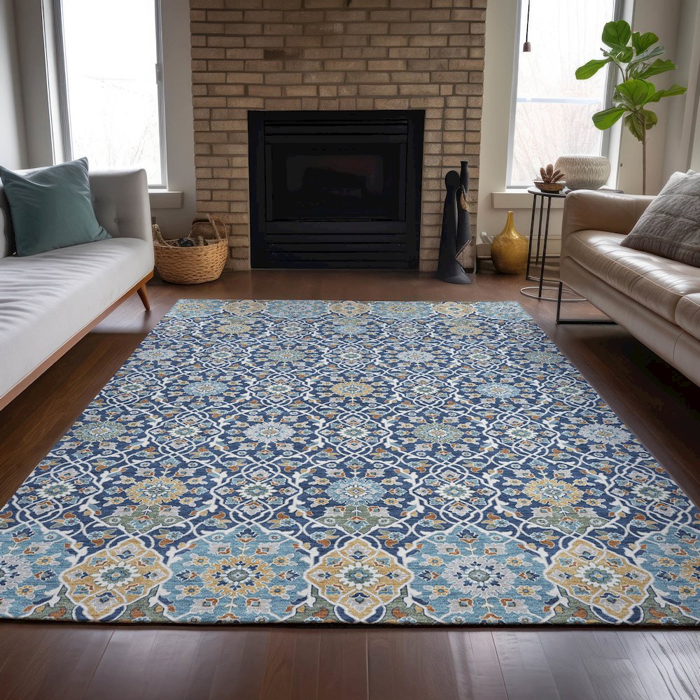 Machine Washable Indoor/Outdoor Chantille ACN2199 Navy 8' x 10' Rug