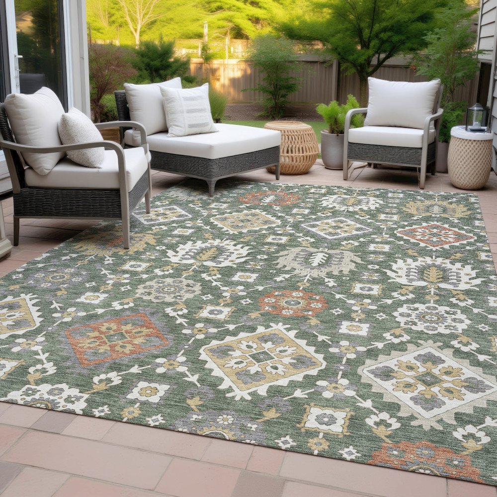 Machine Washable Indoor/Outdoor Chantille ACN2200 Green 8' x 10' Rug