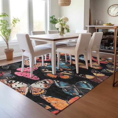 Machine Washable Indoor/Outdoor Chantille ACN2201 Black 8' x 10' Rug