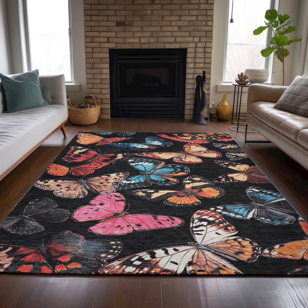 Machine Washable Indoor/Outdoor Chantille ACN2201 Black 8' x 10' Rug