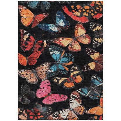 Machine Washable Indoor/Outdoor Chantille ACN2201 Black 8' x 10' Rug