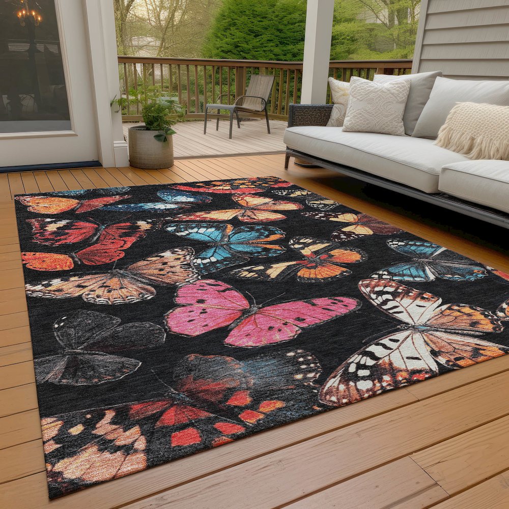 Machine Washable Indoor/Outdoor Chantille ACN2201 Black 8' x 10' Rug