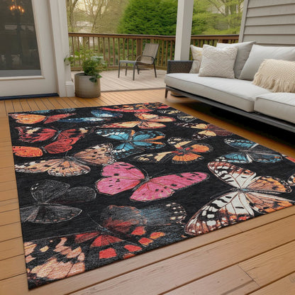 Machine Washable Indoor/Outdoor Chantille ACN2201 Black 8' x 10' Rug