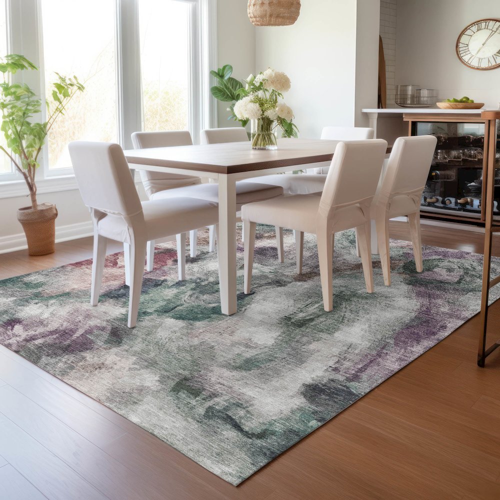 Machine Washable Indoor/Outdoor Chantille ACN2204 Green 8' x 10' Rug