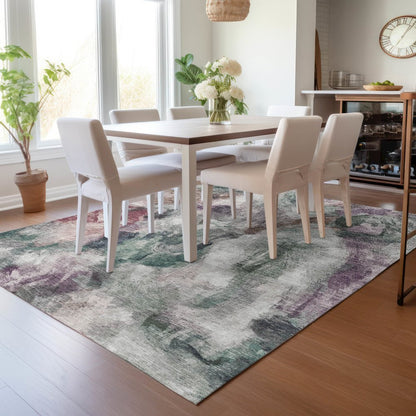 Machine Washable Indoor/Outdoor Chantille ACN2204 Green 8' x 10' Rug
