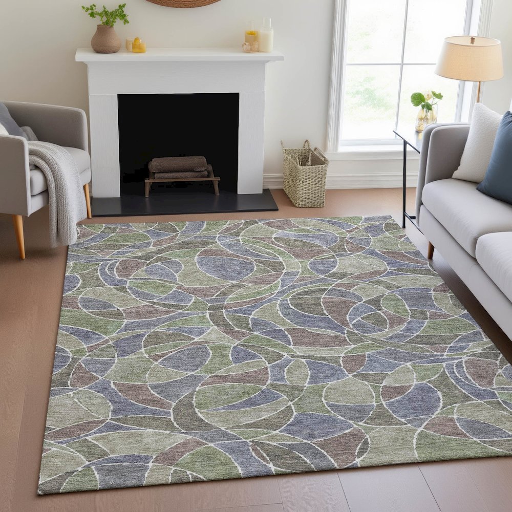 Machine Washable Indoor/Outdoor Chantille ACN2208 Green 8' x 10' Rug