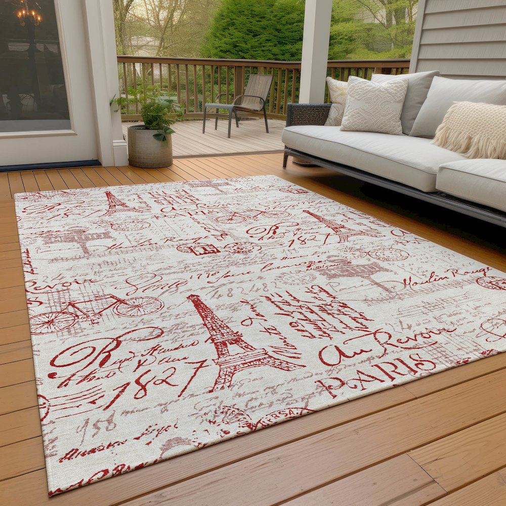 Machine Washable Indoor/Outdoor Chantille ACN2209 Red 8' x 10' Rug