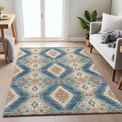 Machine Washable Indoor/Outdoor Chantille ACN2210 Navy 8' x 10' Rug