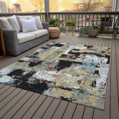 Machine Washable Indoor/Outdoor Chantille ACN2212 Black 8' x 10' Rug