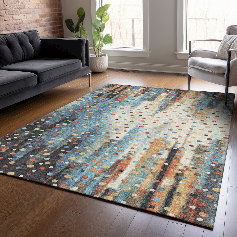 Machine Washable Indoor/Outdoor Chantille ACN2213 Teal 8' x 10' Rug