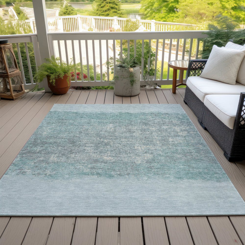 Machine Washable Indoor/Outdoor Chantille ACN2214 Teal 8' x 10' Rug