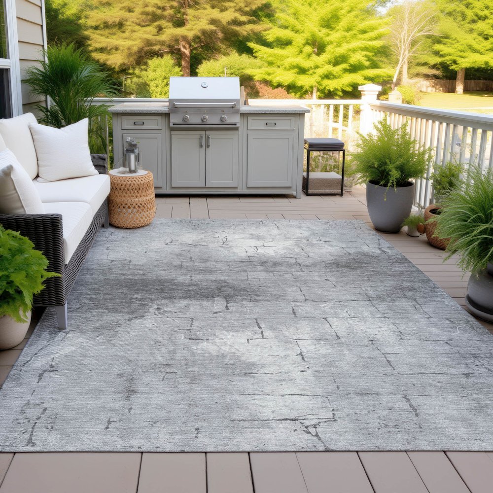 Machine Washable Indoor/Outdoor Chantille ACN2215 Gray 8' x 10' Rug