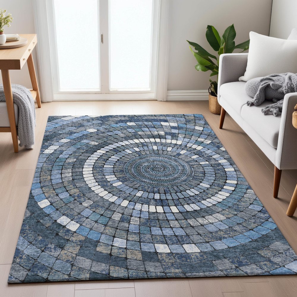 Machine Washable Indoor/Outdoor Chantille ACN2216 Navy 8' x 10' Rug