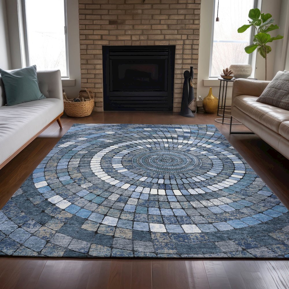 Machine Washable Indoor/Outdoor Chantille ACN2216 Navy 8' x 10' Rug