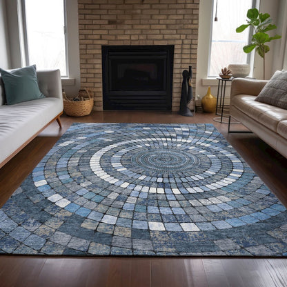Machine Washable Indoor/Outdoor Chantille ACN2216 Navy 8' x 10' Rug